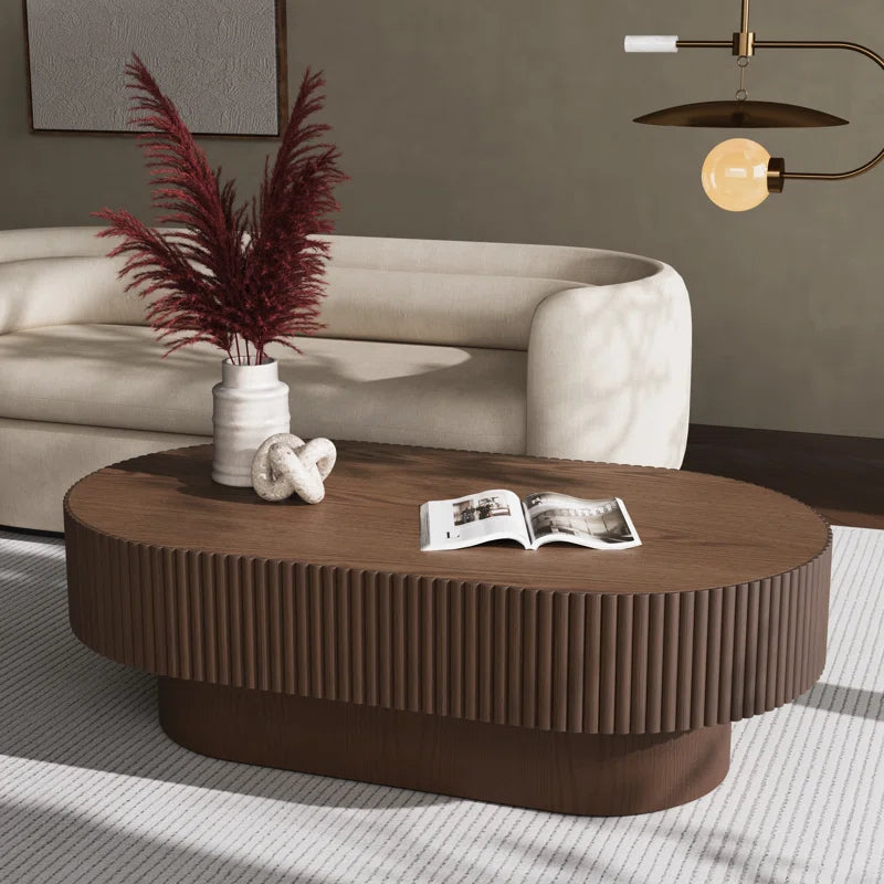 Alethia 45" Solid Wood Fluted Rounded Rectangle Coffee Table in Red Oak & White Ash