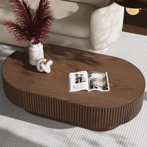 Alethia 45" Solid Wood Fluted Rounded Rectangle Coffee Table in Red Oak & White Ash