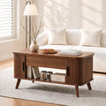 Modern Lift-Top Coffee Table with Storage Compartment & Fluted Sliding Doors